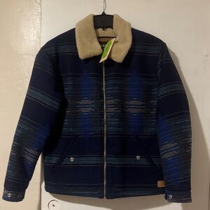 Scotch & Soda Navy Striped Jacket with Tan Collar